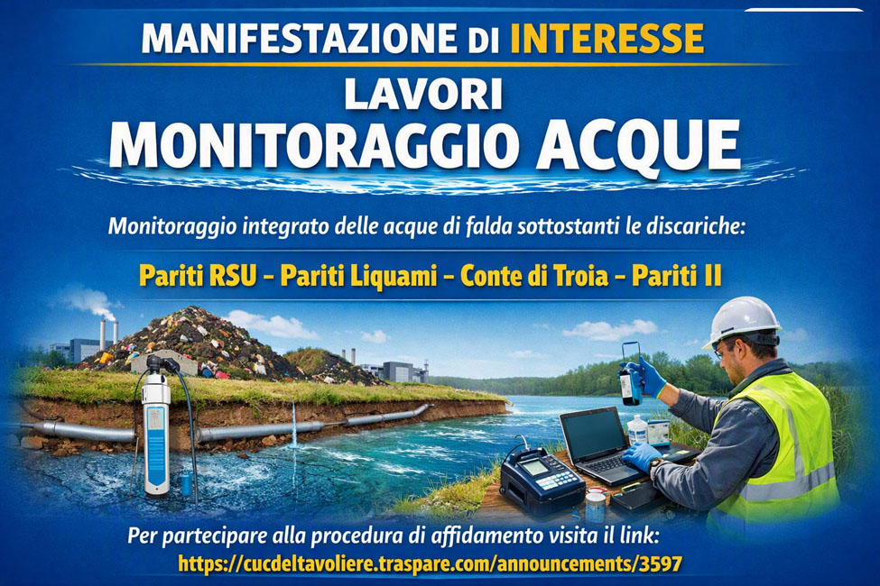 Avviata la manifestazione di interesse relativa alla procedura di affidamento dei lavori di Monitoraggio integrato delle acque di falda sottostanti le discariche �Pariti RSU � Pariti liquami � Conte di Troia � Pariti II�