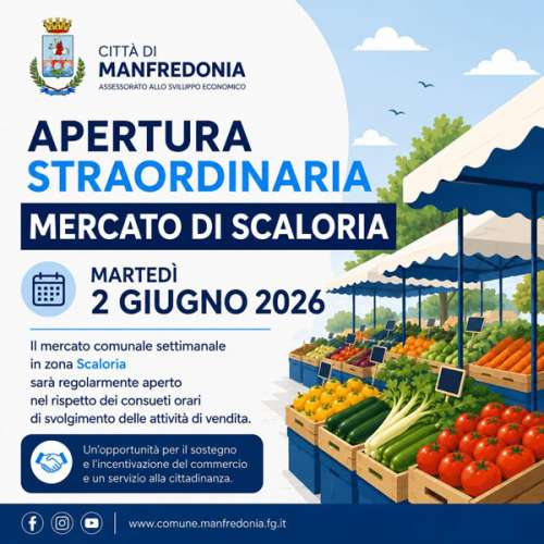 Apertura straordinaria del mercato settimanale scaloria