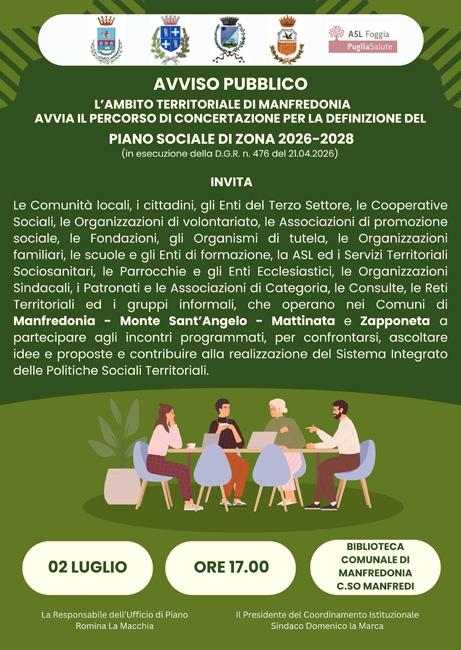 Avvio della concertazione del Piano Sociale di Zona 2026-2028