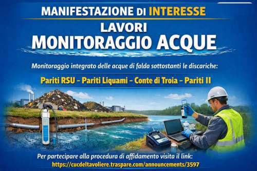 Avviata la manifestazione di interesse relativa alla procedura di affidamento dei lavori di Monitoraggio integrato delle acque di falda sottostanti le discariche �Pariti RSU � Pariti liquami � Conte di Troia � Pariti II�